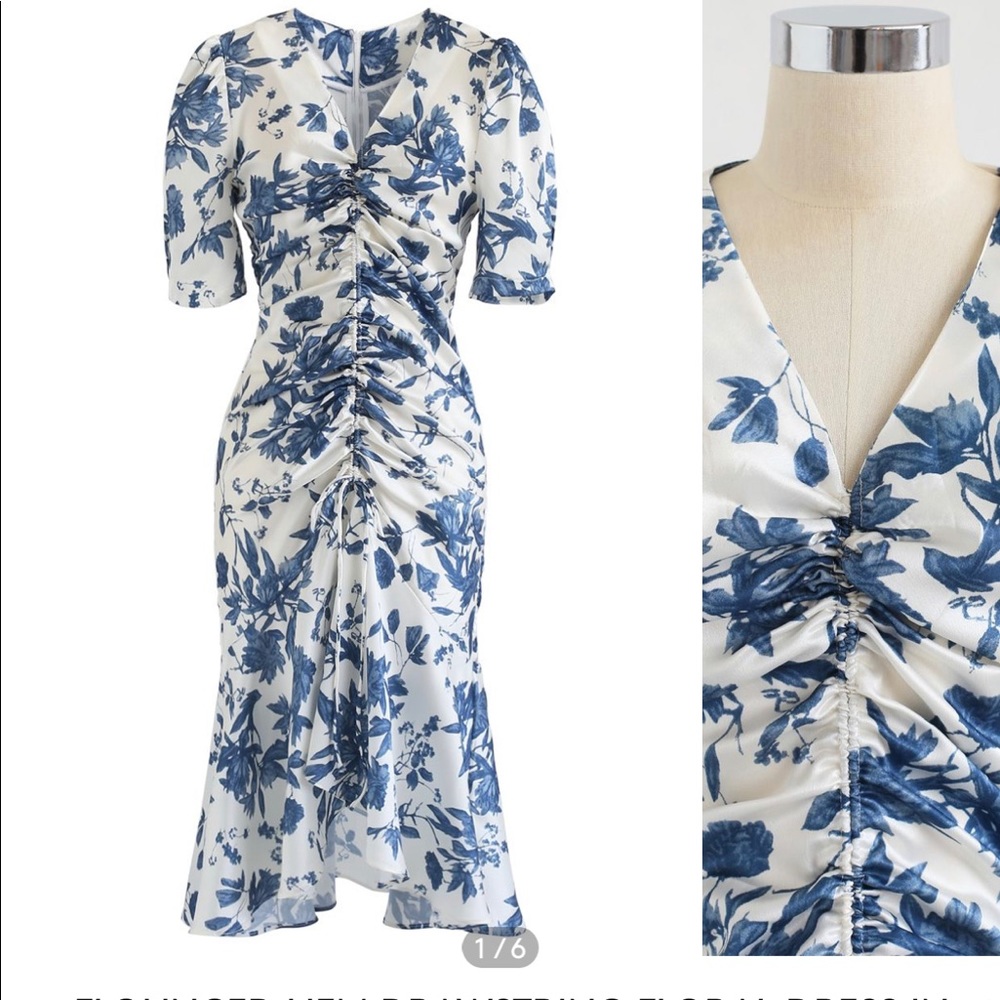 CHICWISH FLOUNCED DRAWSTRING FLORAL DRESS (NWOT)